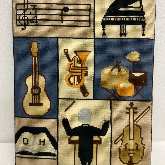 Needlepoint Wall Hanging Framed Musical 14x11” - Picture 9 of 9